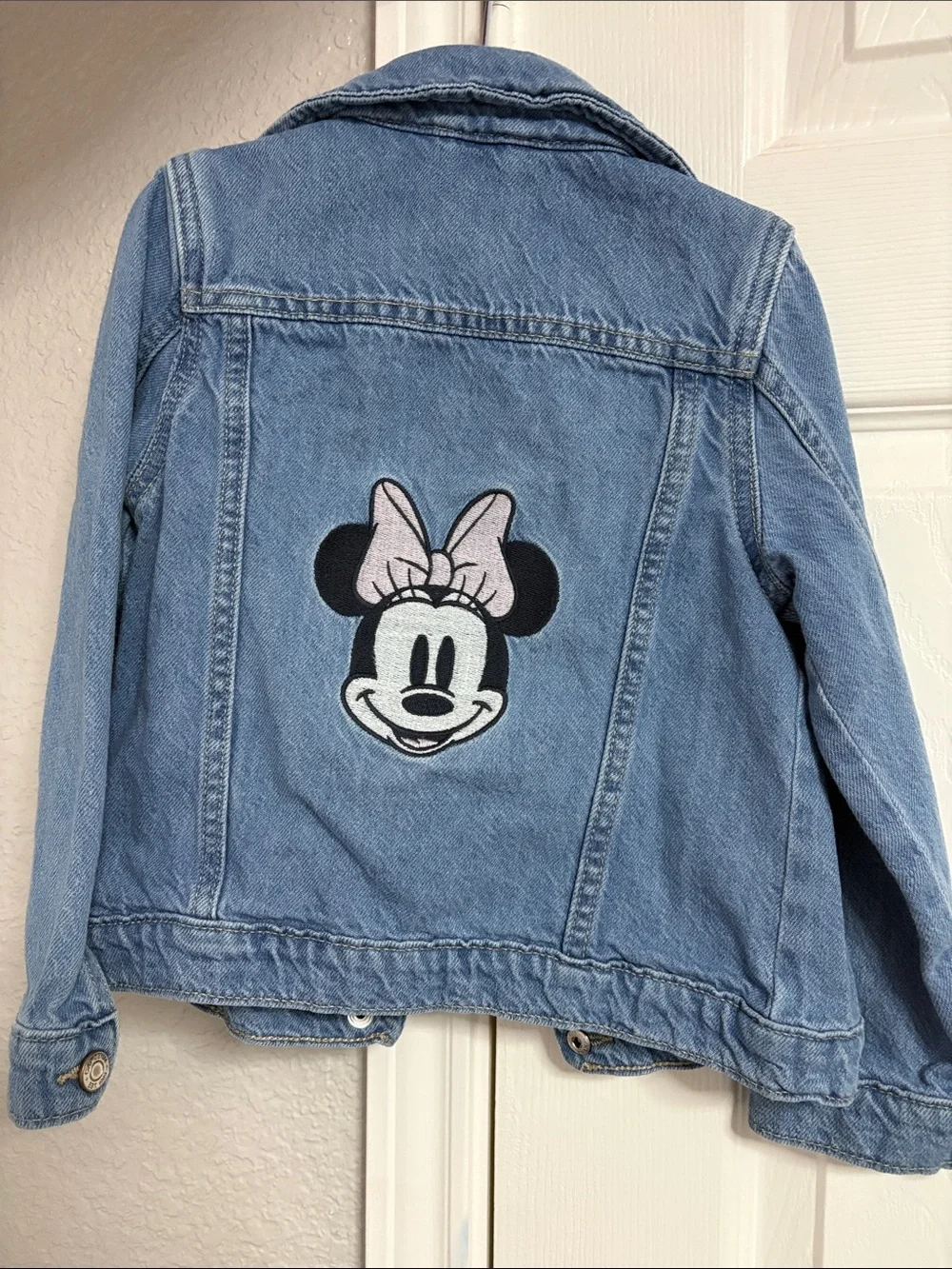 GAP Light Blue Denim Jacket with Minnie Patch and Pink Bow